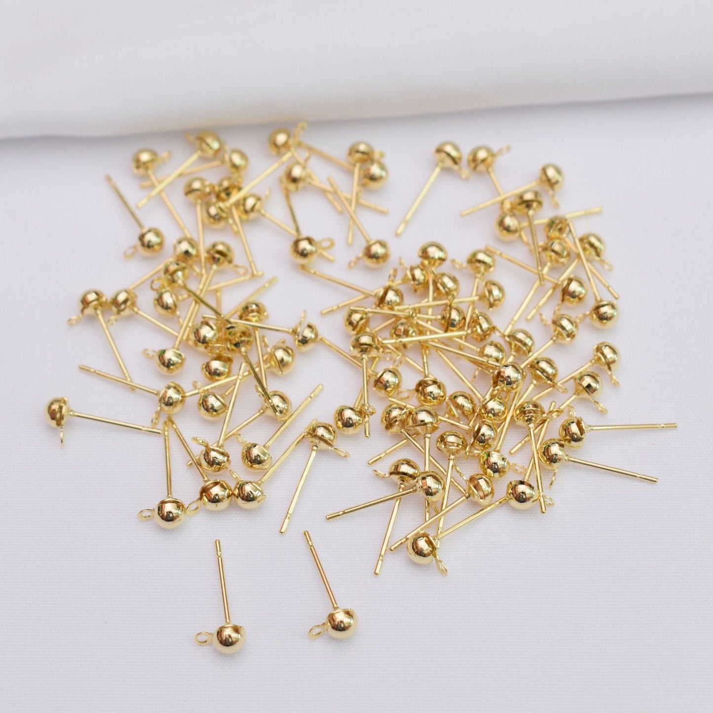 100PCS 14K Gold Filled Earring Studs Ball Bead 4mm 6mm 8mm With Loop Earring Posts Blank For Jewelry Supplies Earrings Studs Doki Decor   