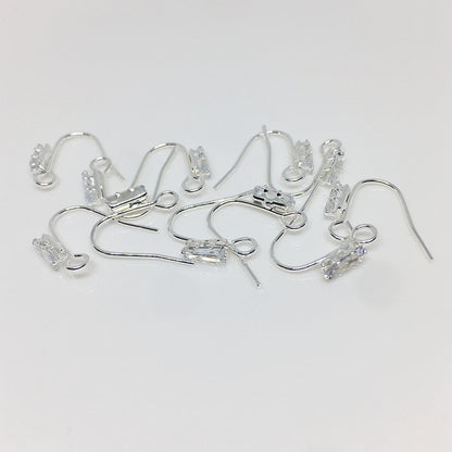 50PCS 14K Gold Filled Earring Hooks Square Zircon Rhinestone Diamond With Loop Fish Earwire White Gold Rose Gold Silver For Jewelry Making Earrings Hooks Doki Decor Silver  