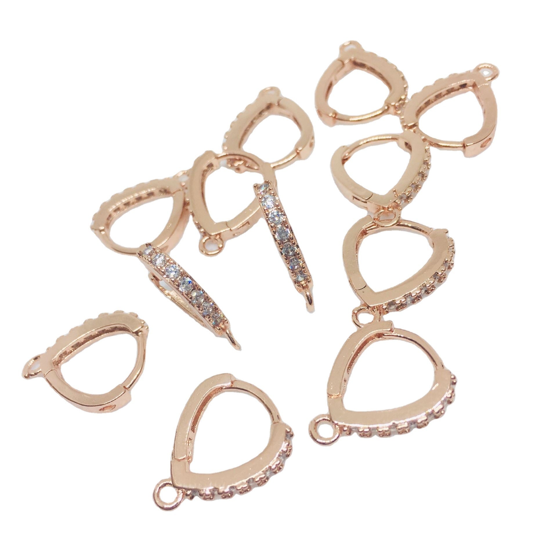 10PCS 14K Gold Filled Earring Hoops Heart With Zircon Rhinestone Lever Back Beading Hoop White Gold Rose Gold For Jewelry Making Earrings Hoops Doki Decor   