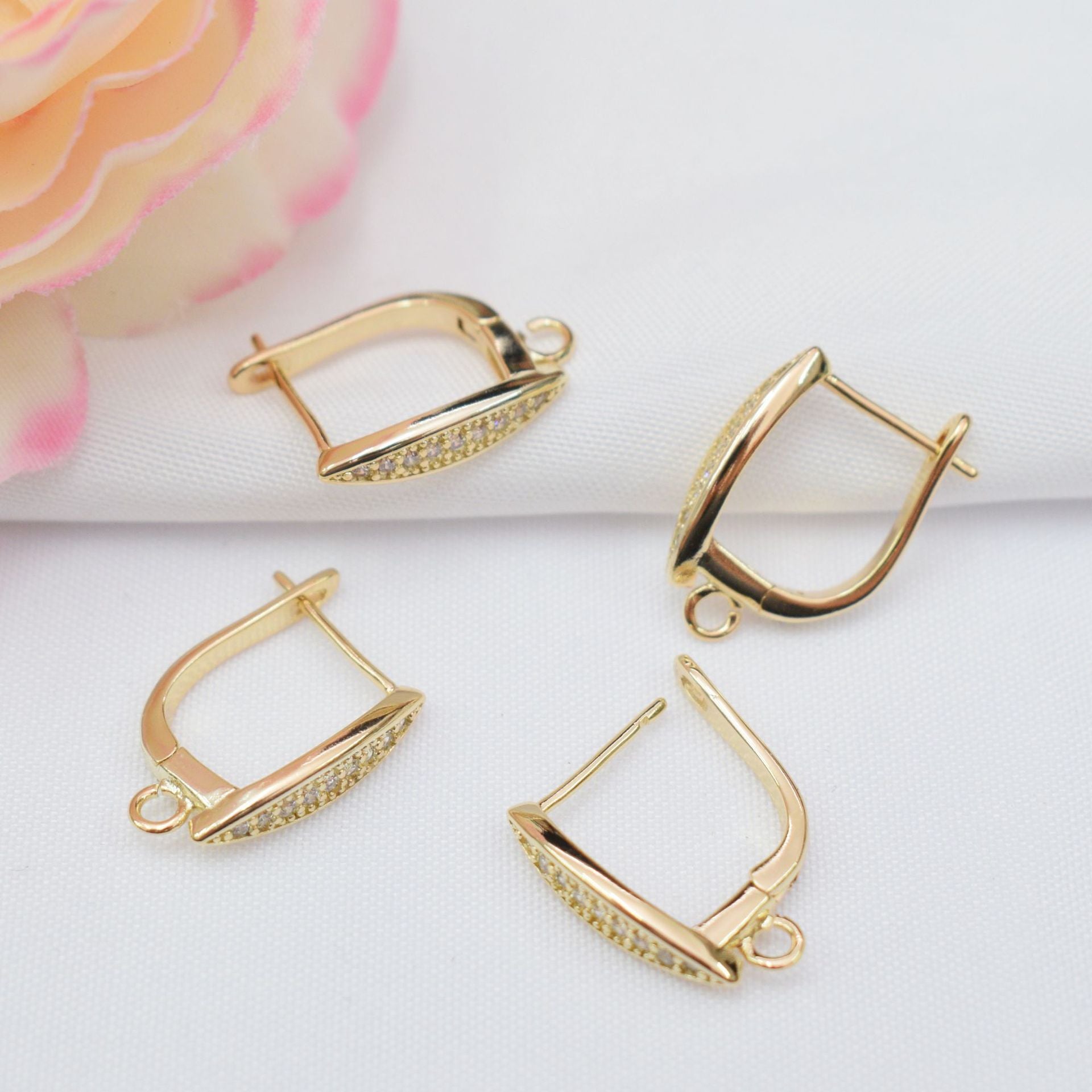 10PCS 14K Gold Filled Earring Hoops Leaf Leaves Zircon Rhinestone With Loop Dangle Lever Back Beading Hoop White Gold For Jewelry Making Earrings Hoops Doki Decor 14K Gold  