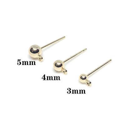 50PCS 18K Gold Filled Earrings Studs Ball Bead With Loop 3mm 4mm 5mm White Gold Rose Gold Earring Posts Blank Jewelry Accessories Earrings Studs Doki Decor   