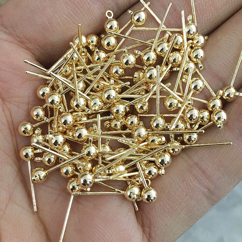 50PCS 18K Gold Filled Earrings Studs Ball Bead With Loop 3mm 4mm 5mm White Gold Rose Gold Earring Posts Blank Jewelry Accessories Earrings Studs Doki Decor 14K Gold 5mm 