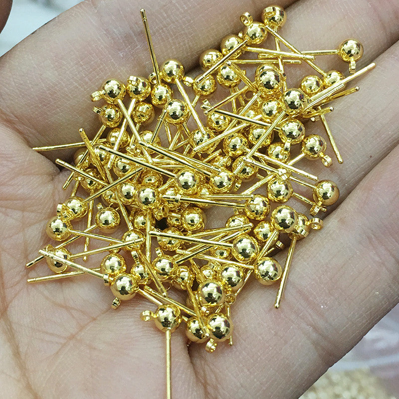 50PCS 18K Gold Filled Earrings Studs Ball Bead With Loop 3mm 4mm 5mm White Gold Rose Gold Earring Posts Blank Jewelry Accessories Earrings Studs Doki Decor 18K Gold 5mm 