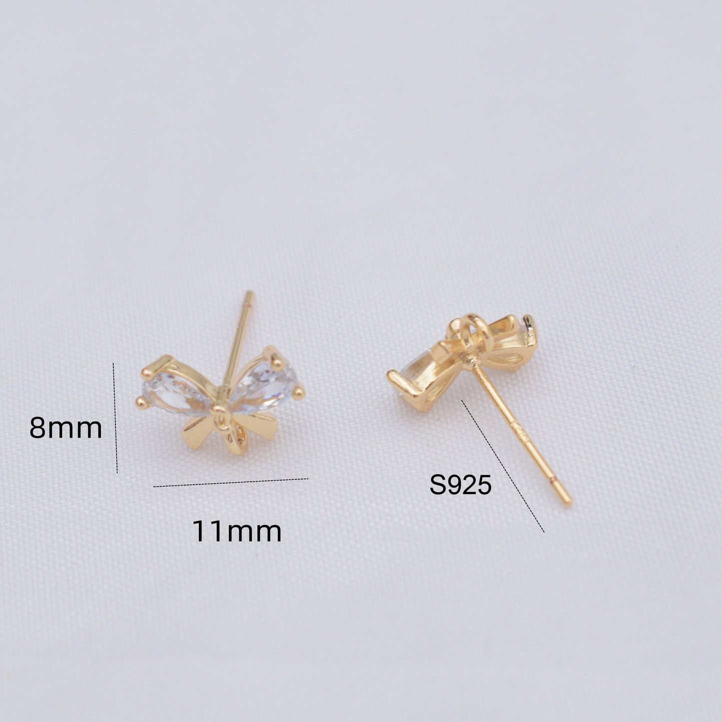 10PCS 14K Gold Filled S925 Earring Studs Bow Tie Butterfly Zircon Rhinestone With Loop White Gold Earring Posts Blank For Jewelry Supplies Earrings Studs Doki Decor   