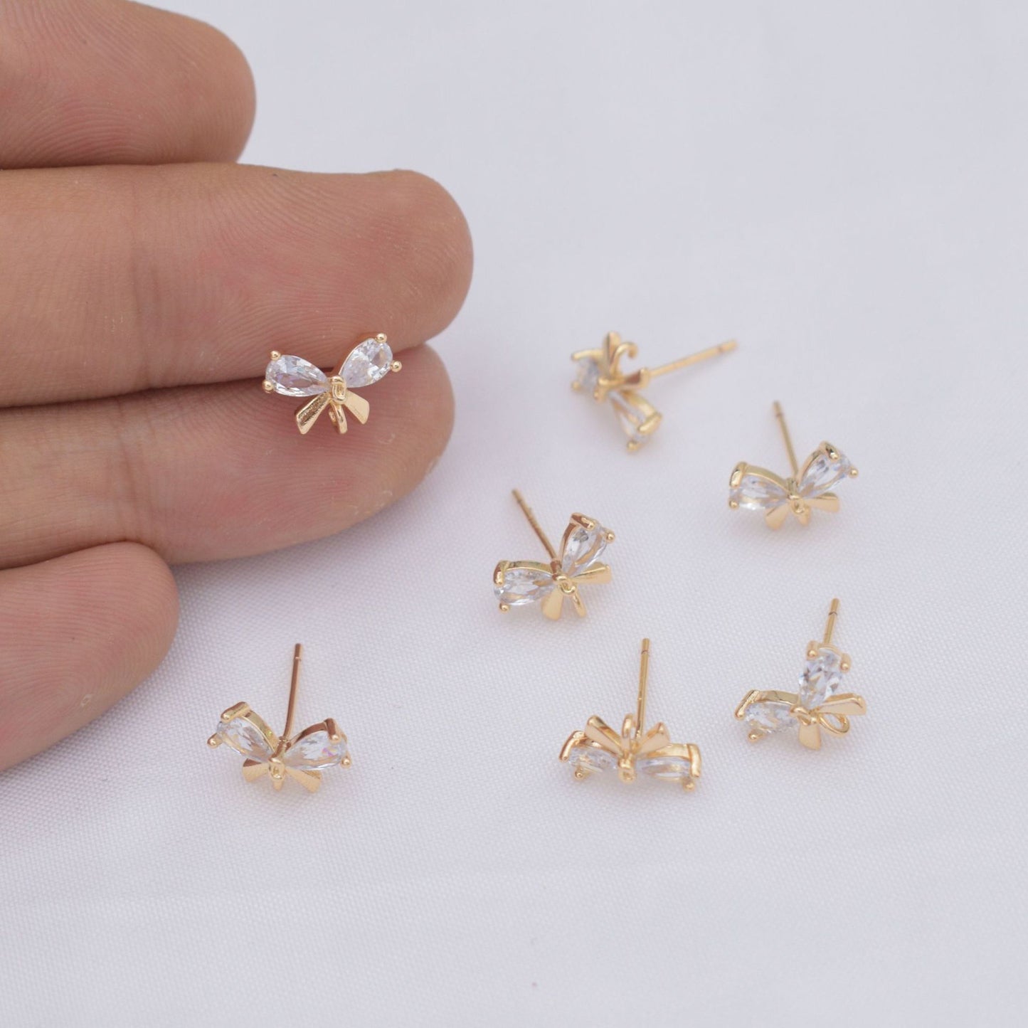 10PCS 14K Gold Filled S925 Earring Studs Bow Tie Butterfly Zircon Rhinestone With Loop White Gold Earring Posts Blank For Jewelry Supplies Earrings Studs Doki Decor   