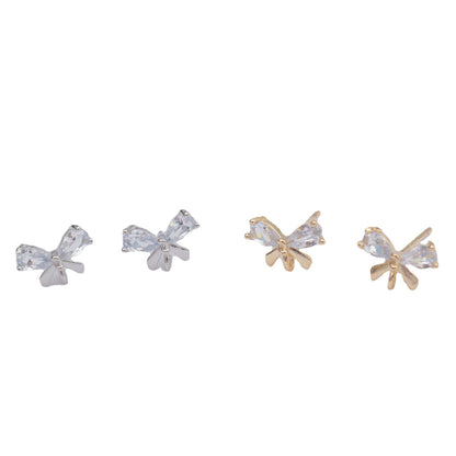 10PCS 14K Gold Filled S925 Earring Studs Bow Tie Butterfly Zircon Rhinestone With Loop White Gold Earring Posts Blank For Jewelry Supplies Earrings Studs Doki Decor   