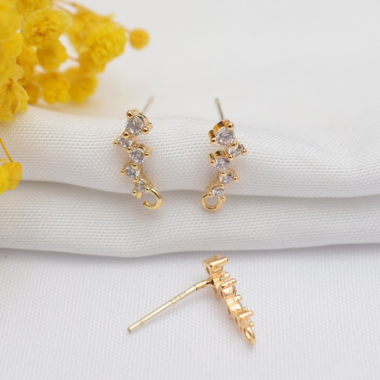 5 Pairs 14K Gold Filled 925 Sterling Silver Earring Studs Dangle Drop Zircon Rhinestone With Loop Earring Posts Blank For Jewelry Supplies Earrings Studs Doki Decor   