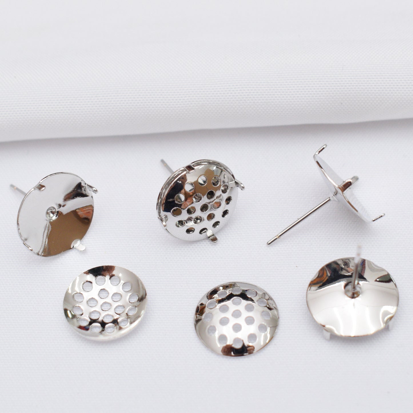 10PCS 14K Gold Filled Earrings Studs Flat Round Tray Multiple Holes White Gold Earring Posts Blank Jewelry Findings Earrings Studs Doki Decor White Gold 12mm 