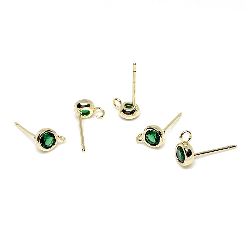 10PCS 14K Gold Filled Earring Studs Green Zircon Rhinestone With Loop Dangle Earring Posts Blank For Jewelry Making Earrings Studs Doki Decor   