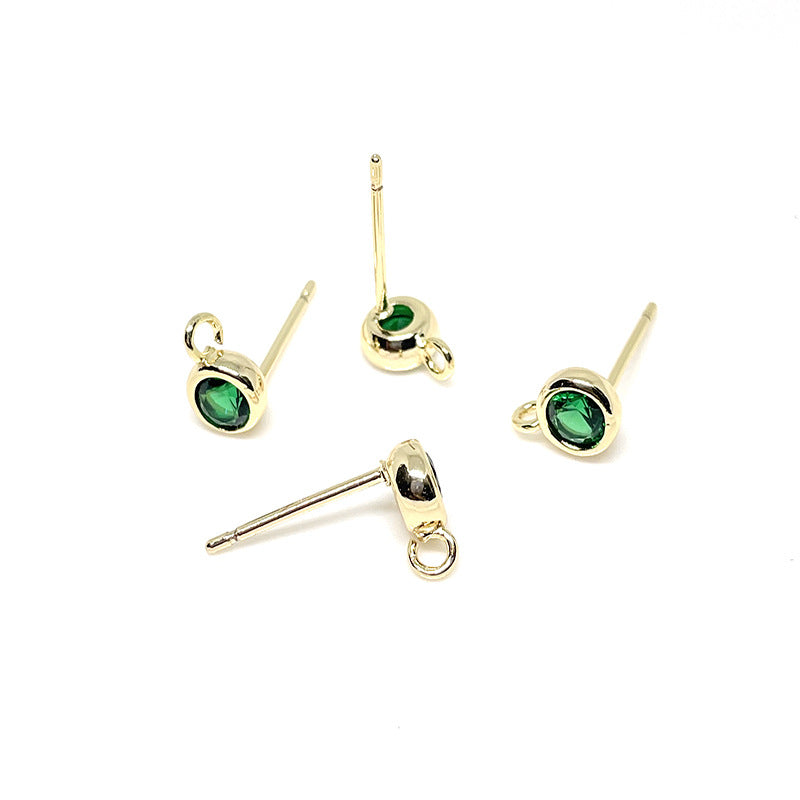 10PCS 14K Gold Filled Earring Studs Green Zircon Rhinestone With Loop Dangle Earring Posts Blank For Jewelry Making Earrings Studs Doki Decor   