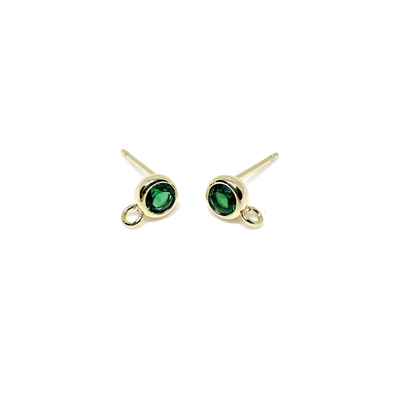 10PCS 14K Gold Filled Earring Studs Green Zircon Rhinestone With Loop Dangle Earring Posts Blank For Jewelry Making Earrings Studs Doki Decor   