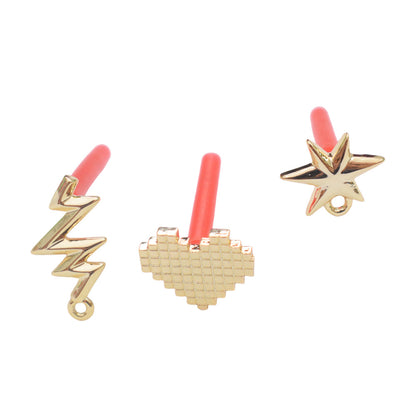 10PCS 14K Gold Filled Earring Studs Heart Star Lightning With Loop Earring Posts Blank For Jewelry Supplies Earrings Studs Doki Decor   