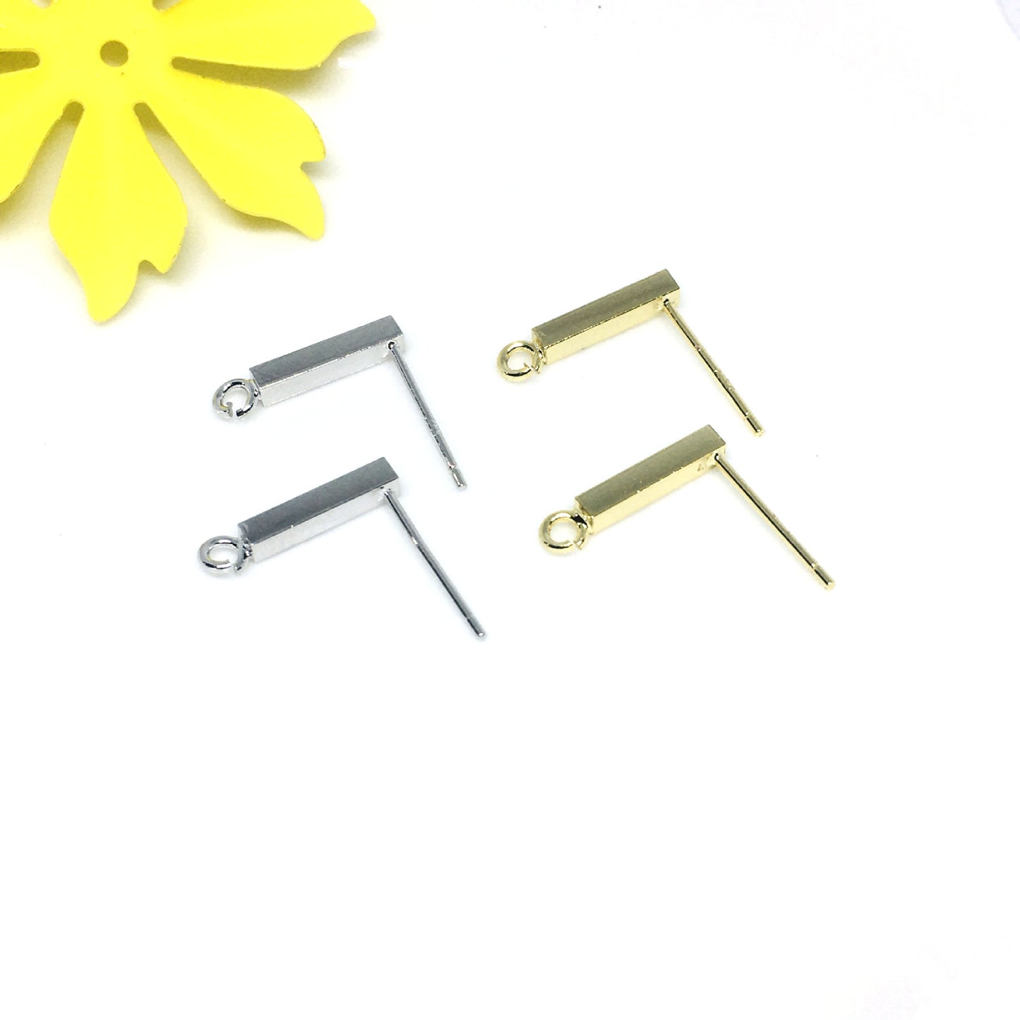 20PCS 14K Gold Filled Earring Studs Rectangle With Loop White Gold Earring Posts Blank For Jewelry Supplies Earrings Studs Doki Decor   