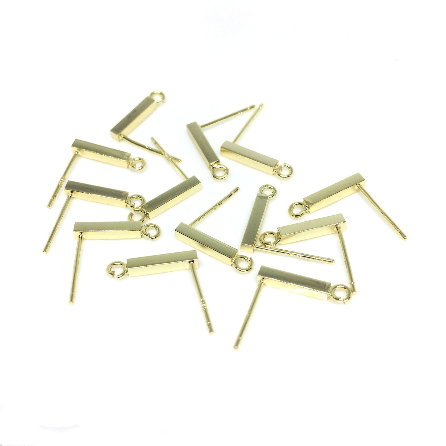 20PCS 14K Gold Filled Earring Studs Rectangle With Loop White Gold Earring Posts Blank For Jewelry Supplies Earrings Studs Doki Decor 14K Gold  