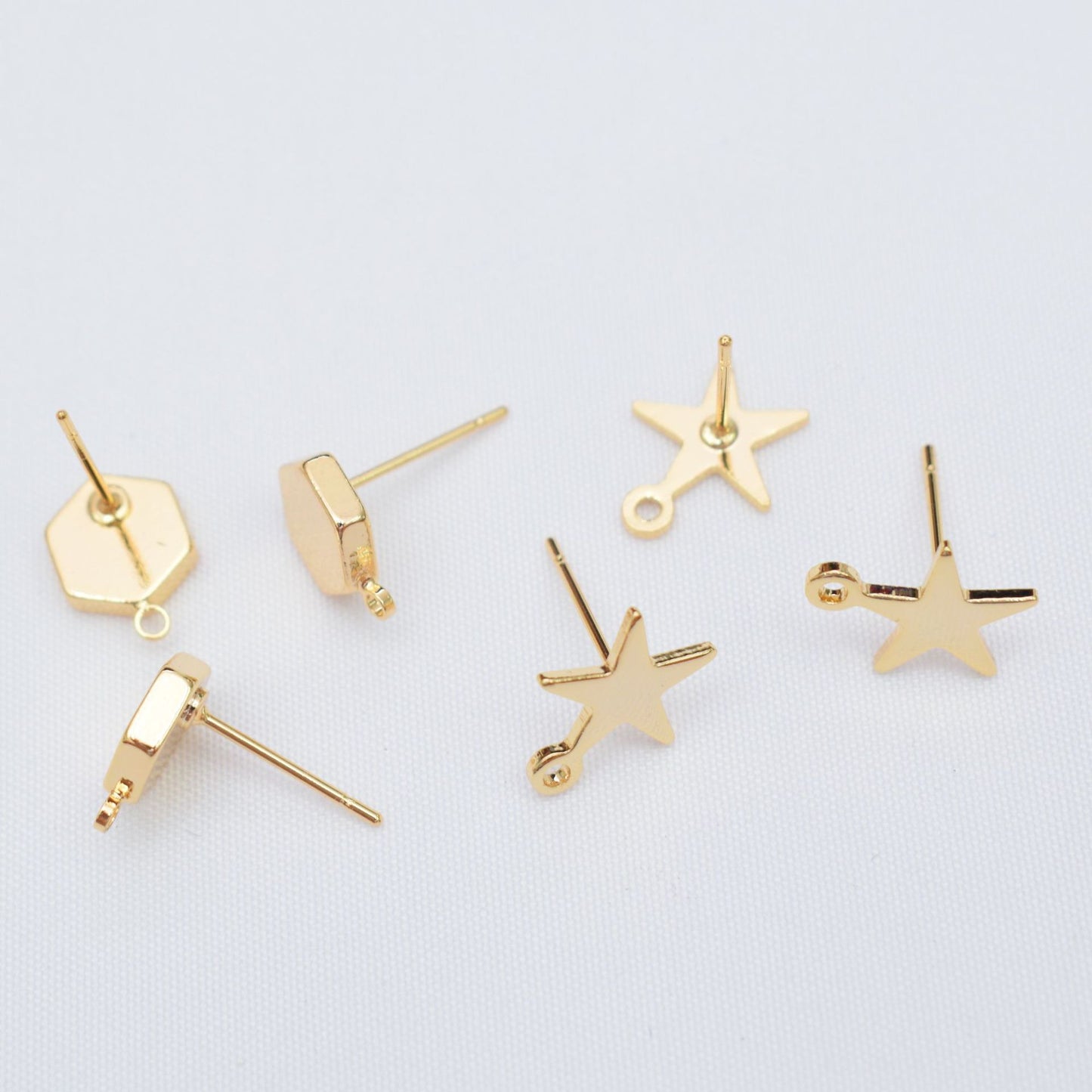 50PCS 14K Gold Filled Earrings Studs Round Square Star Semicircle With Loop White Gold Earring Posts Blank Jewelry Findings Earrings Studs Doki Decor   