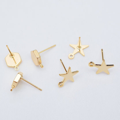 50PCS 14K Gold Filled Earrings Studs Round Square Star Semicircle With Loop White Gold Earring Posts Blank Jewelry Findings Earrings Studs Doki Decor   