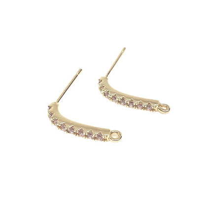 10PCS 14K Gold Filled Earring Studs C Type Zircon Rhinestone With Loop White Gold Earring Posts Blank For Jewelry Supplies Earrings Studs Doki Decor   