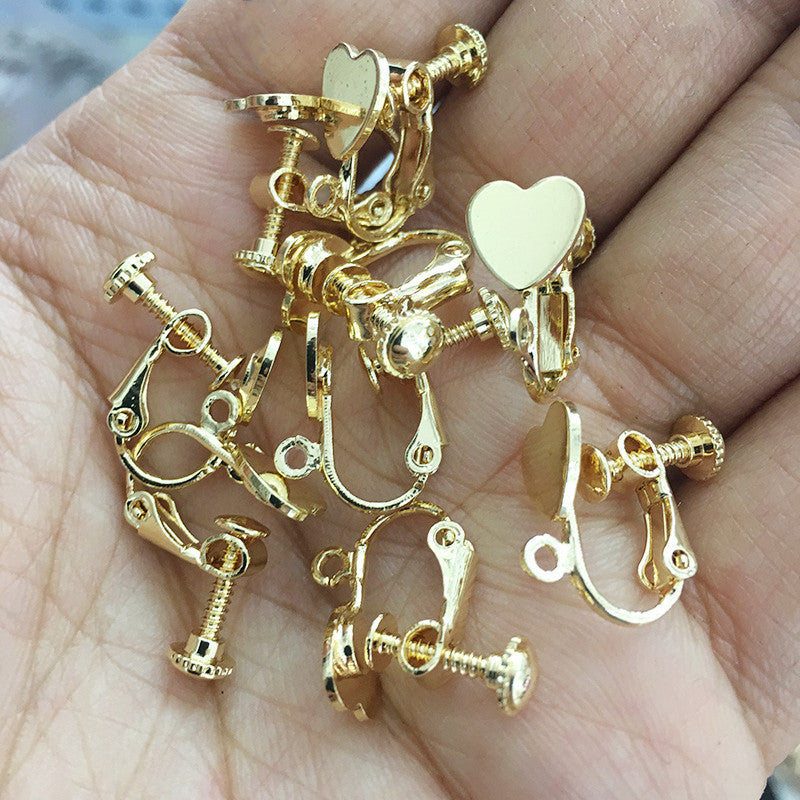 10PCS 14K Gold Filled Heart Clip-On Earring Converter Flat Silver White Gold Findings Components Pads Clip-On Earrings Doki Decor 14K Gold  