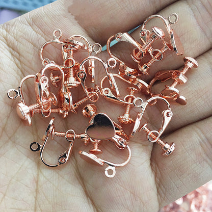 10PCS 14K Gold Filled Heart Clip-On Earring Converter Flat Silver White Gold Findings Components Pads Clip-On Earrings Doki Decor Rose Gold  