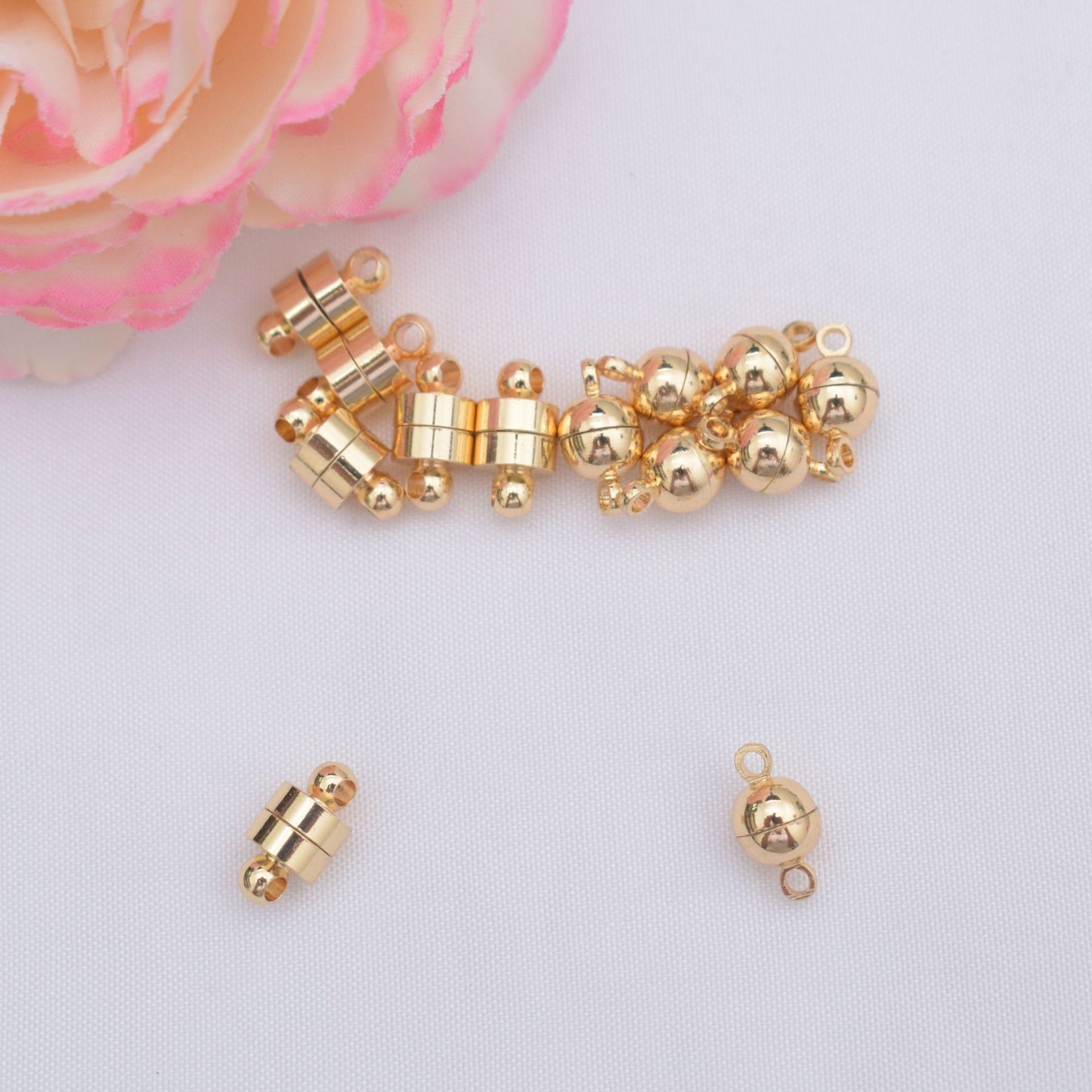 10PCS 14K Gold Filled Magnet Clasps Ball Cylinder With Loop White Gold Silver For Jewelry Making Finding Kits Repair Clasps Doki Decor   