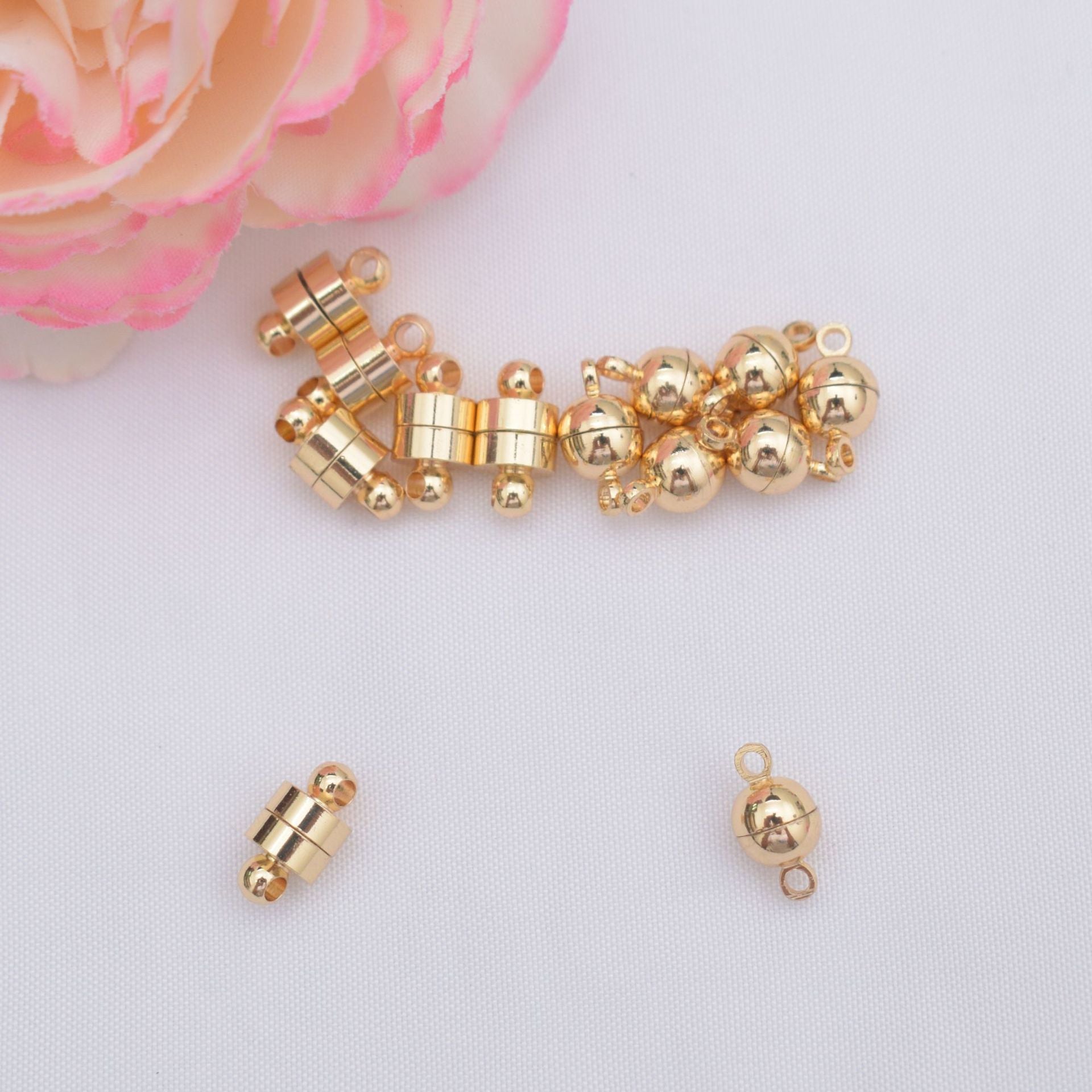 10PCS 14K Gold Filled Magnet Clasps Ball Cylinder With Loop White Gold Silver For Jewelry Making Finding Kits Repair Clasps Doki Decor   