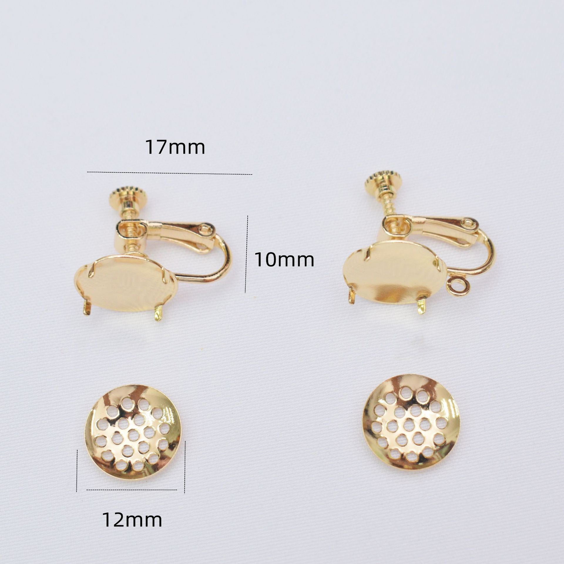 10PCS 14K Gold Filled Mesh Tray Clip-On Earring Converters Findings Components Flat Round Earring Pads White Gold Clip-On Earrings Doki Decor   