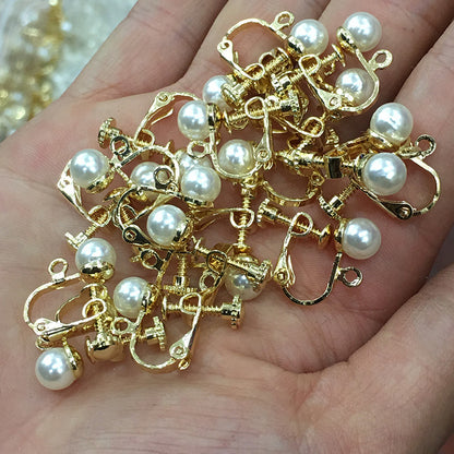 20PCS 14K Gold Filled Pearl Screw Clip-On Earring Converter Spring Findings Components Pads White Gold Silver Rose Gold Clip-On Earrings Doki Decor 14K Gold  