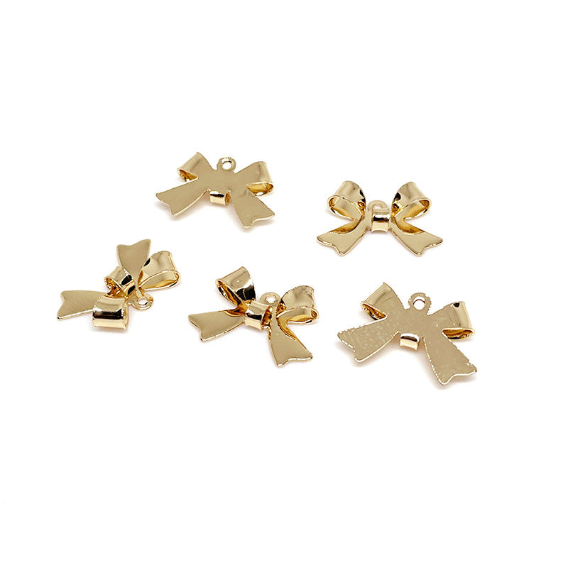 50PCS 14K Gold Filled Pendants Bow Tie White Gold Frosted Charms Jewelry Making Findings Supplies Pendants Doki Decor 14K Gold-Smooth  