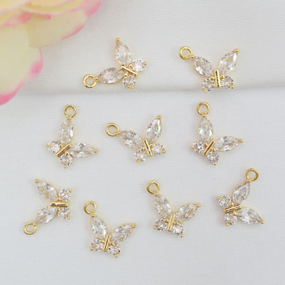 10PCS 14K Gold Filled Pendants Butterfly Rhinestone With Loop White Gold Charms Jewelry Making Findings Supplies Pendants Doki Decor   