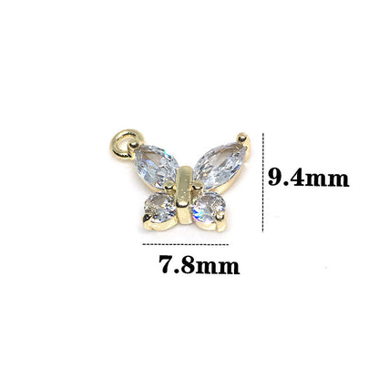 10PCS 14K Gold Filled Pendants Butterfly Rhinestone With Loop White Gold Charms Jewelry Making Findings Supplies Pendants Doki Decor   