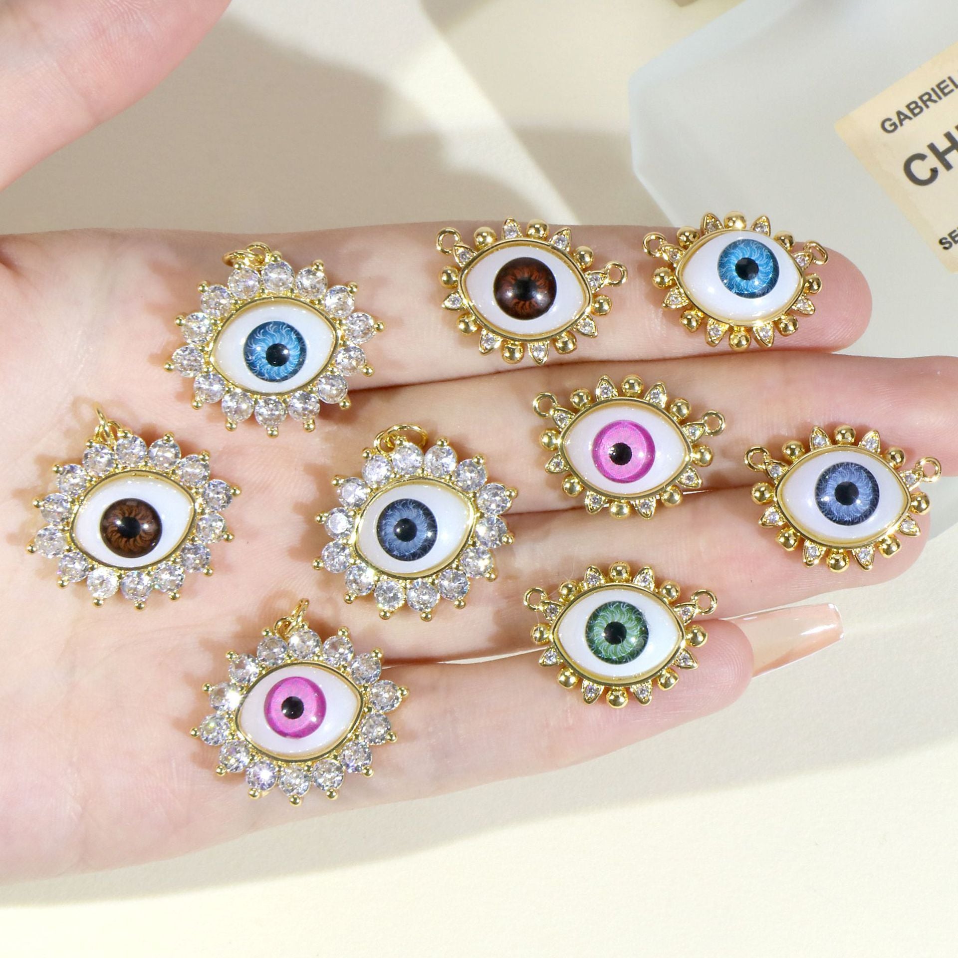 18K Gold Filled Pendants Devil Eyes Evil Eyes Rhinestone Charms Jewelry Making Findings Supplies Pendants Doki Decor   