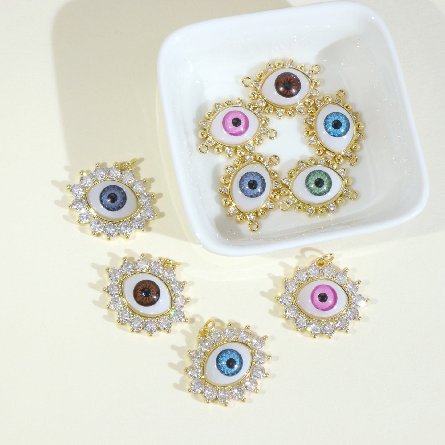 18K Gold Filled Pendants Devil Eyes Evil Eyes Rhinestone Charms Jewelry Making Findings Supplies Pendants Doki Decor   