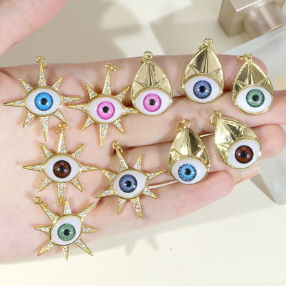 18K Gold Filled Pendants Devil Eyes Evil Eyes Star Waterdrop Rhinestone Charms Jewelry Making Findings Supplies Pendants Doki Decor   