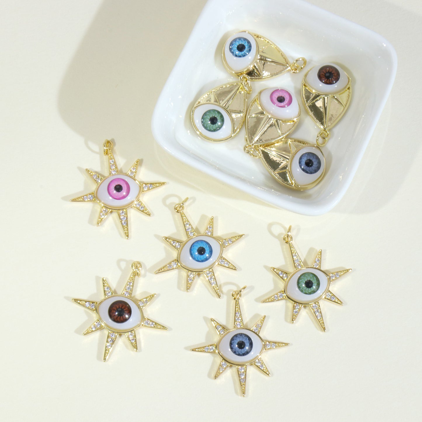 18K Gold Filled Pendants Devil Eyes Evil Eyes Star Waterdrop Rhinestone Charms Jewelry Making Findings Supplies Pendants Doki Decor   