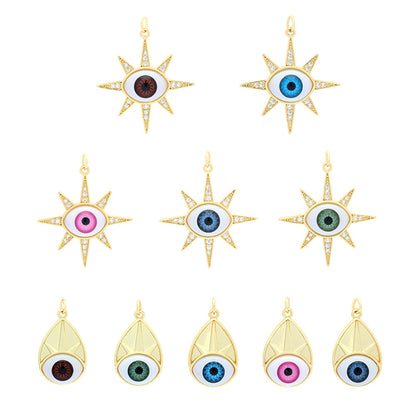 18K Gold Filled Pendants Devil Eyes Evil Eyes Star Waterdrop Rhinestone Charms Jewelry Making Findings Supplies Pendants Doki Decor   