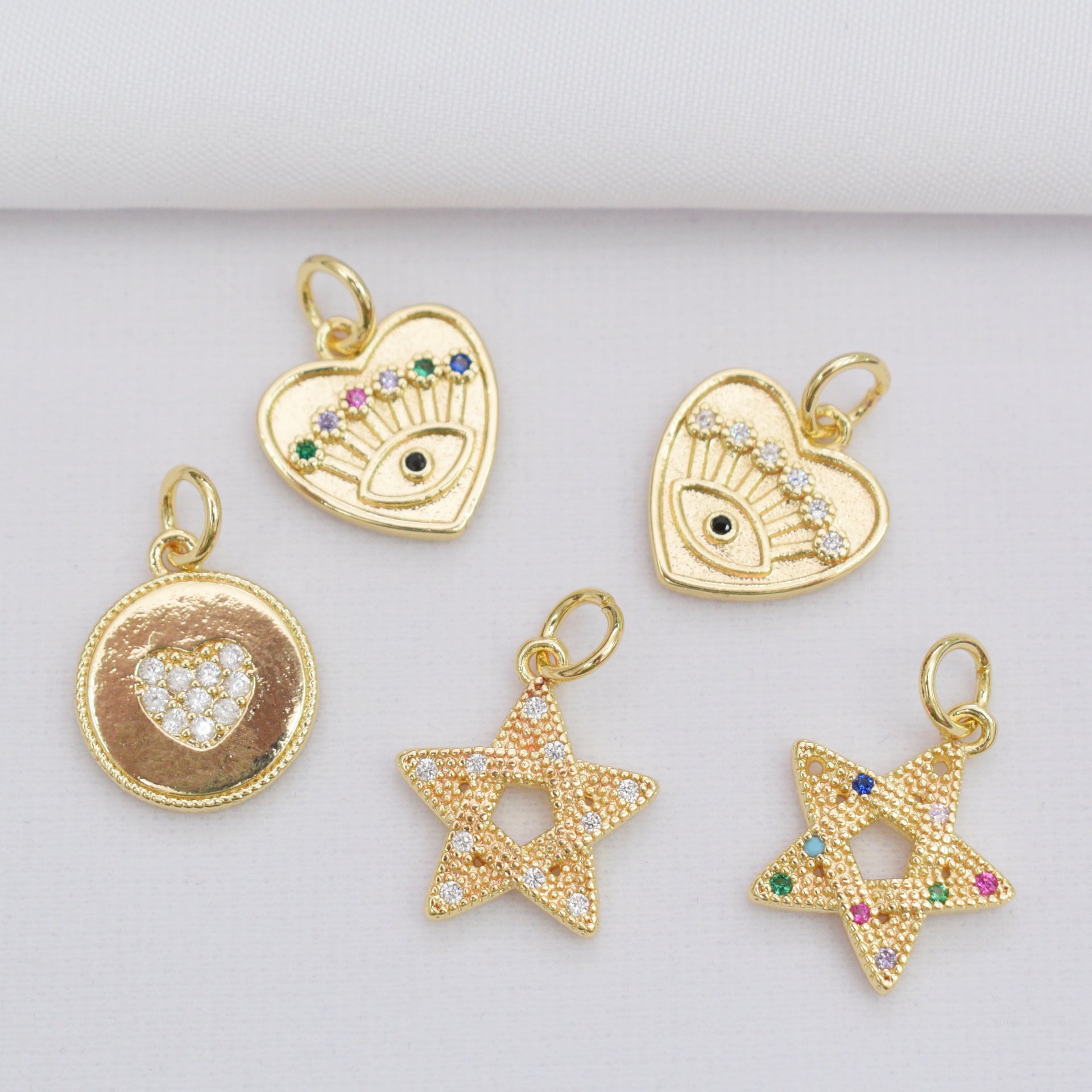 10PCS 14K Gold Filled Pendants Heart Star Snowflake Eyes Butterfly Rhinestone Charms Jewelry Making Findings Supplies Pendants Doki Decor   