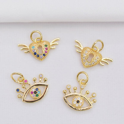 10PCS 14K Gold Filled Pendants Heart Star Snowflake Eyes Butterfly Rhinestone Charms Jewelry Making Findings Supplies Pendants Doki Decor   