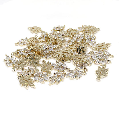 10PCS 14K Gold Filled Pendants Leaf Leaves Rhinestone Bracelet Necklace Jewelry Making Findings Pendants Doki Decor   