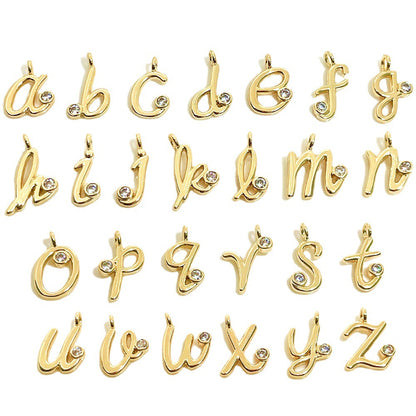 10PCS 14K Gold Filled Pendants Letters Rhinestone Charms Jewelry Making Findings Supplies Pendants Doki Decor A  