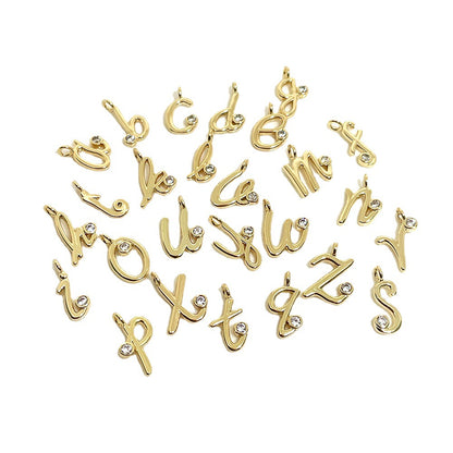 10PCS 14K Gold Filled Pendants Letters Rhinestone Charms Jewelry Making Findings Supplies Pendants Doki Decor   