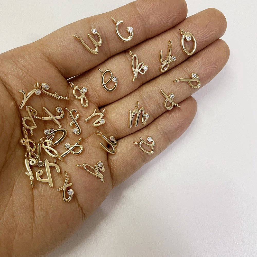 10PCS 14K Gold Filled Pendants Letters Rhinestone Charms Jewelry Making Findings Supplies Pendants Doki Decor   