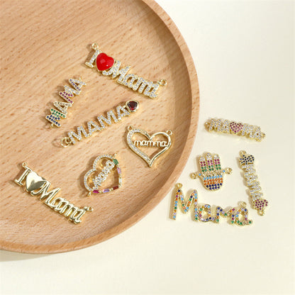 18K Gold Filled Pendants Love Mom Mother's Day Rhinestone Charms Jewelry Making Findings Supplies Pendants Doki Decor   