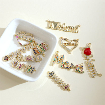 18K Gold Filled Pendants Love Mom Mother's Day Rhinestone Charms Jewelry Making Findings Supplies Pendants Doki Decor   