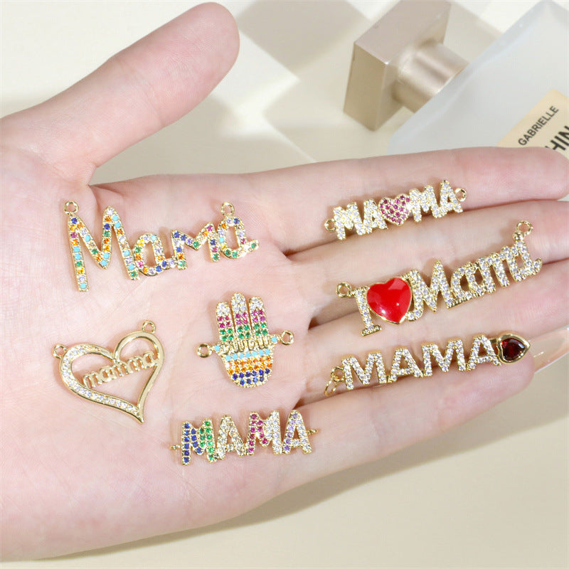 18K Gold Filled Pendants Love Mom Mother's Day Rhinestone Charms Jewelry Making Findings Supplies Pendants Doki Decor   