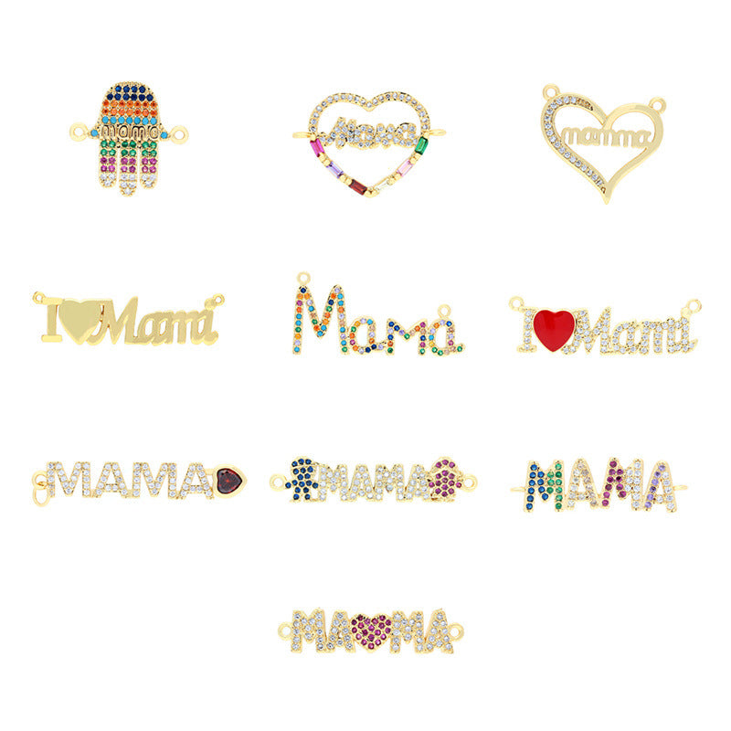 18K Gold Filled Pendants Love Mom Mother's Day Rhinestone Charms Jewelry Making Findings Supplies Pendants Doki Decor   