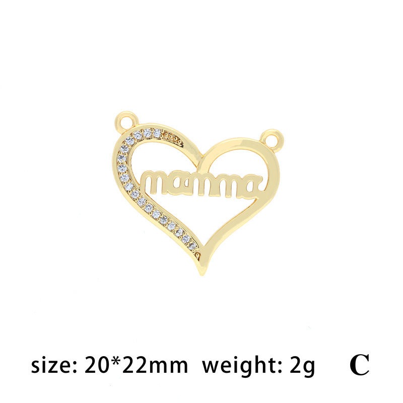 18K Gold Filled Pendants Love Mom Mother's Day Rhinestone Charms Jewelry Making Findings Supplies Pendants Doki Decor C  