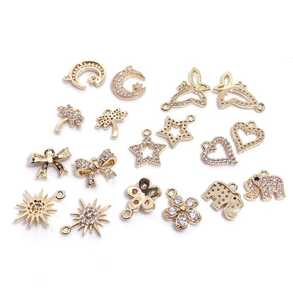 10PCS 14K Gold Filled Pendants Star Elephant Moon Heart Flower Owl Turtle Rhinestone Charms Jewelry Making Findings Supplies Pendants Doki Decor   