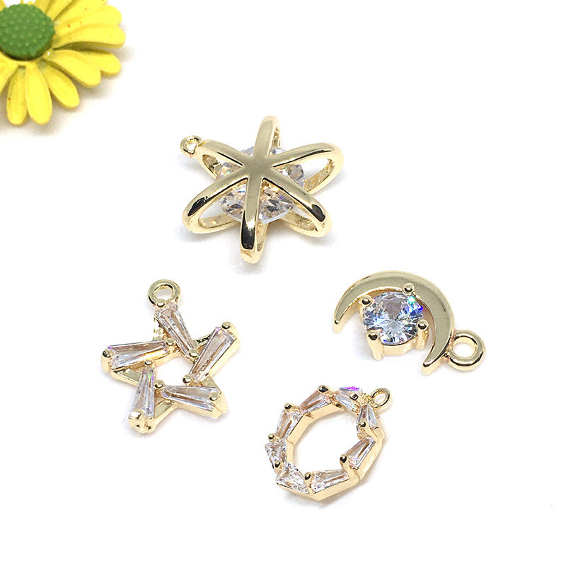 10PCS 14K Gold Filled Pendants Star Moon Flower Circle Rhinestone Bracelet Necklace Jewelry Making Findings Pendants Doki Decor   