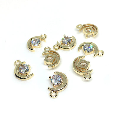 10PCS 14K Gold Filled Pendants Star Moon Flower Circle Rhinestone Bracelet Necklace Jewelry Making Findings Pendants Doki Decor Moon  