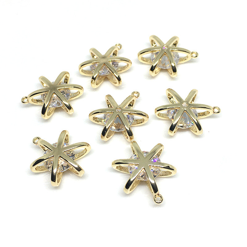 10PCS 14K Gold Filled Pendants Star Moon Flower Circle Rhinestone Bracelet Necklace Jewelry Making Findings Pendants Doki Decor Flower  